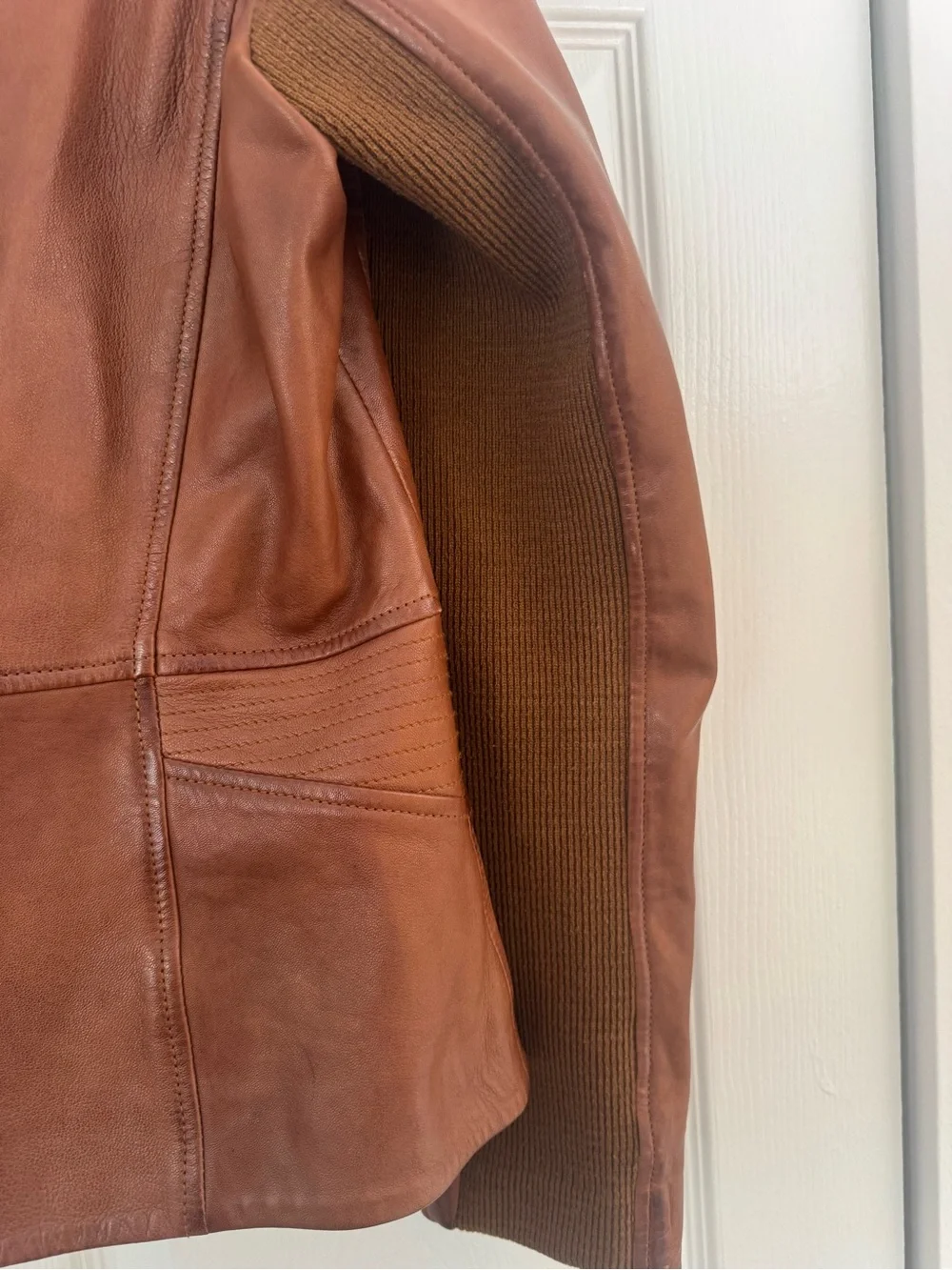 Leather Zip-Front Jacket in Chestnut Brown
